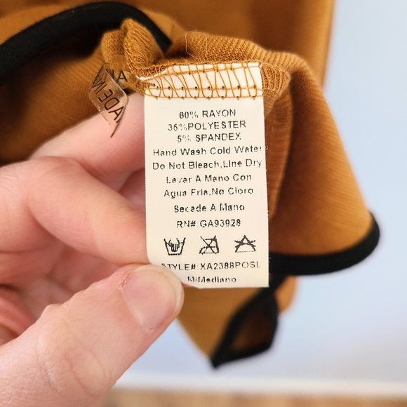 5/$30 Xtaren Brown Zipper Side Cinched Body Con Dress w/ V-neck & Cap Shoulder - Picture 4 of 4